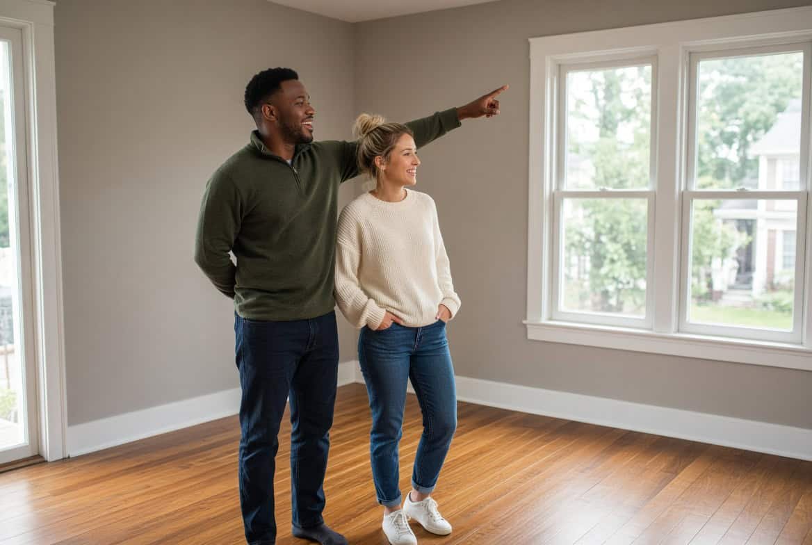 Prospective homebuyers viewing an unfurnished living room